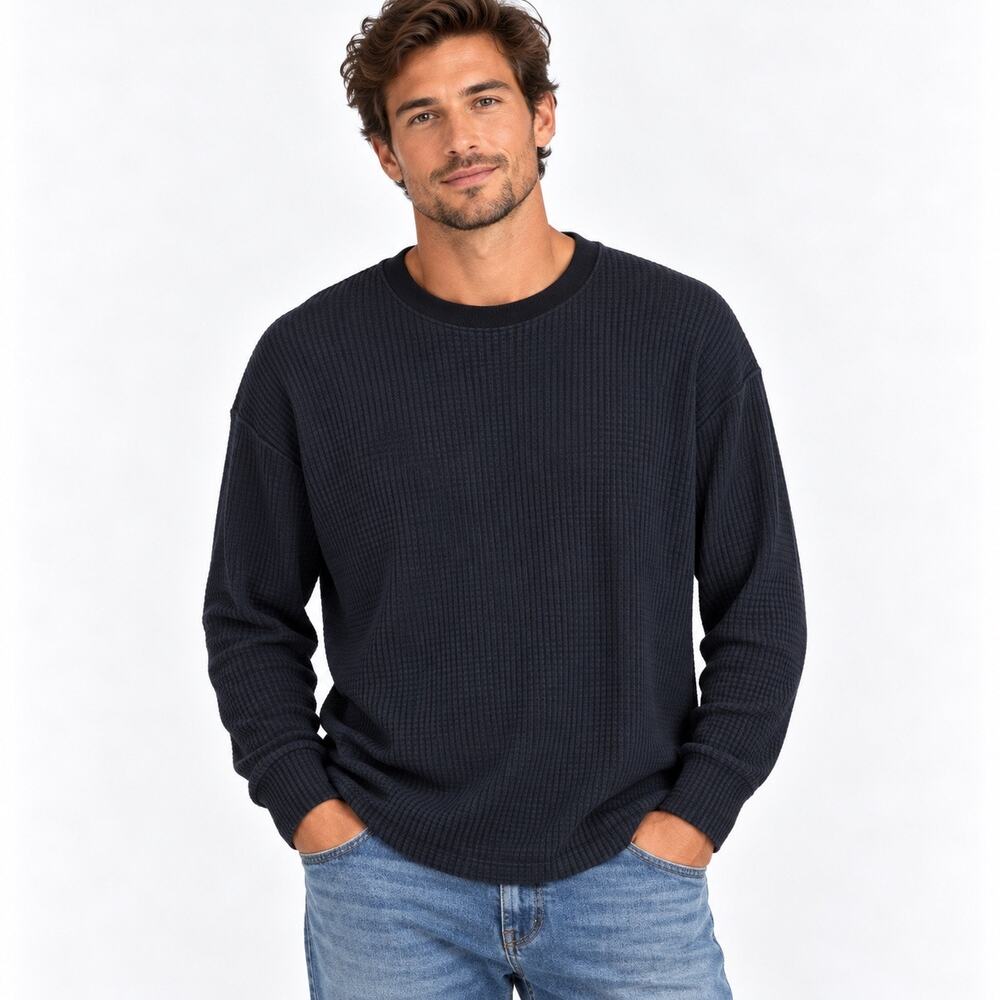 American Giant Men's Waffle Long Sleeve Crew Black Size XXL NWOT